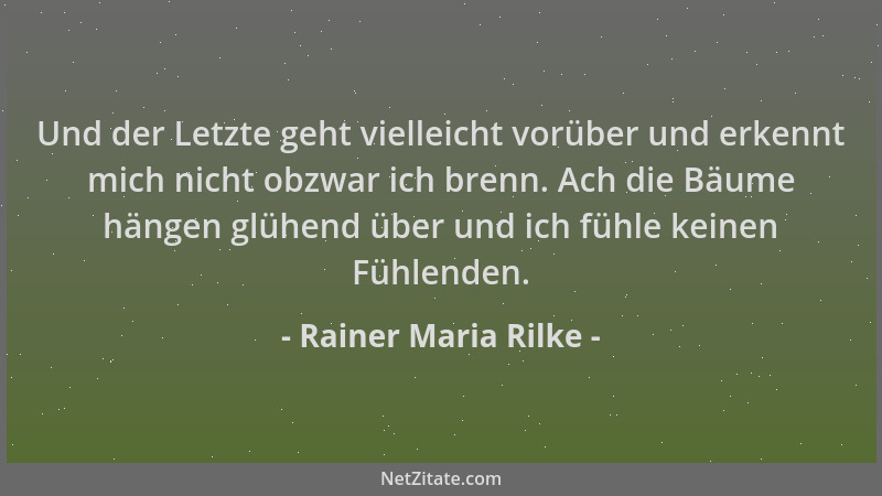 Rainer Maria Rilke - Und der Letzte geht vielleicht vorüber und erkennt mich nicht obzwar ich brenn. Ach die Bäume hängen g...
