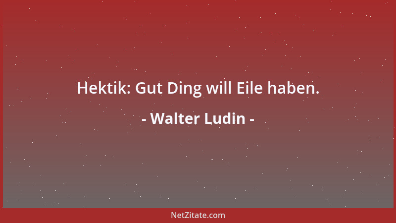 Walter Ludin - Hektik: Gut Ding will Eile haben....