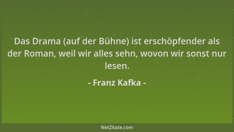 Franz Kafka - Das Drama (auf der Bühne) ist erschöpfender als der Roman, weil wir alles sehn, wovon wir sonst nur lesen....