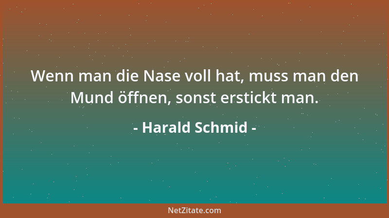 Harald Schmid - Wenn man die Nase voll hat, muss man den Mund öffnen, sonst erstickt man....
