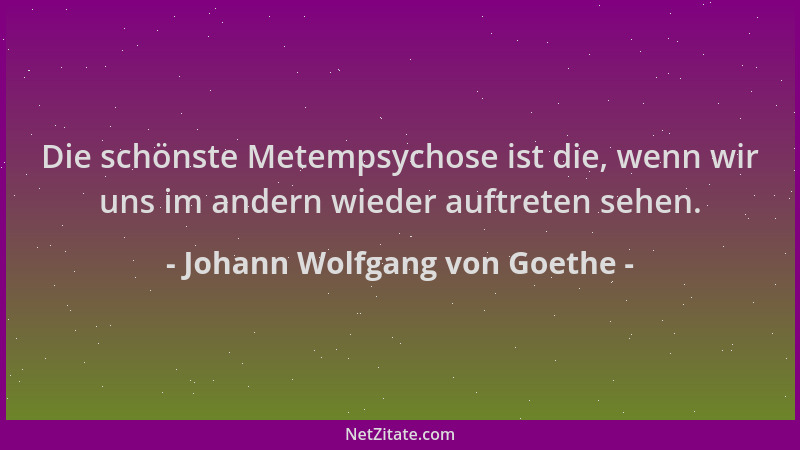 Johann Wolfgang von Goethe - Die schönste Metempsychose ist die, wenn wir uns im andern wieder auftreten sehen....