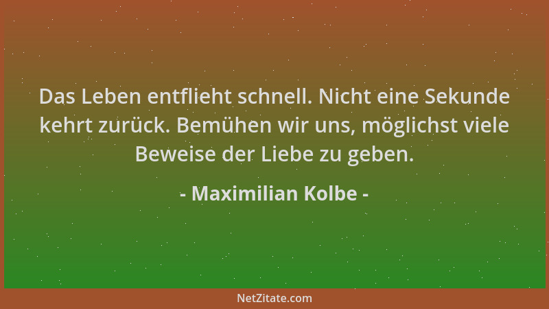Maximilian Kolbe - Das Leben entflieht schnell. Nicht eine Sekunde kehrt zurück. Bemühen wir uns, möglichst viele Beweise d...