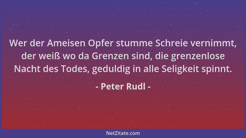 Peter Rudl - Wer der Ameisen Opfer stumme Schreie vernimmt, der weiß wo da Grenzen sind, die grenzenlose Nacht des Todes, g...