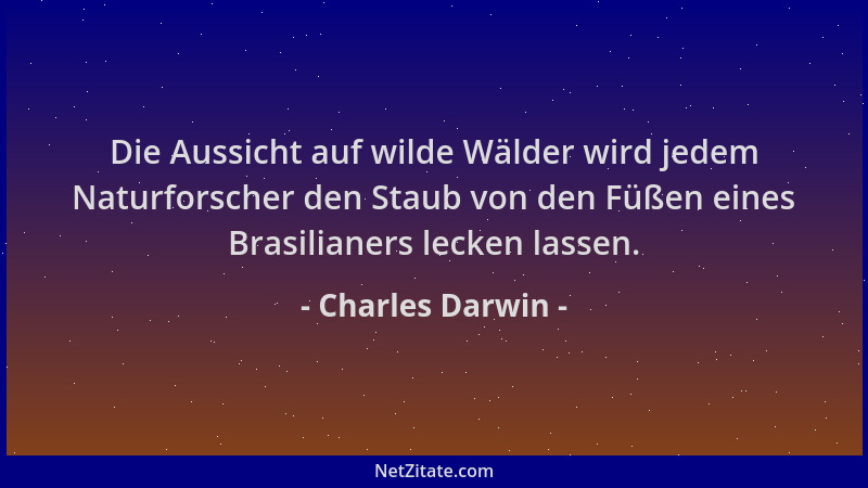Charles Darwin - Die Aussicht auf wilde Wälder wird jedem Naturforscher den Staub von den Füßen eines Brasilianers lecken l...