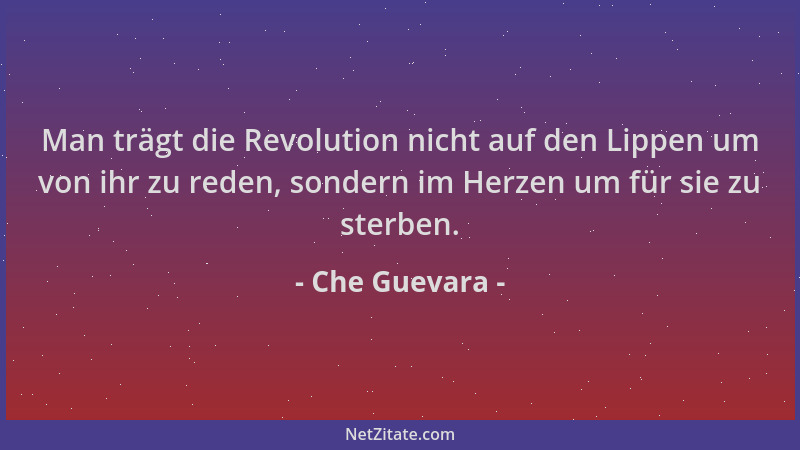 Che Guevara - Man trägt die Revolution nicht auf den Lippen um von ihr zu reden, sondern im Herzen um für sie zu sterben....