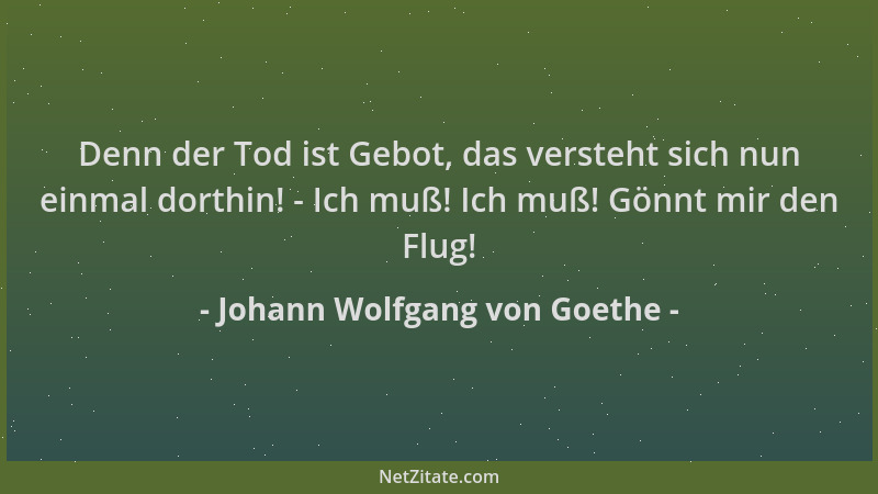 Johann Wolfgang von Goethe - Denn der Tod ist Gebot, das versteht sich nun einmal dorthin! - Ich muß! Ich muß! Gönnt mir de...