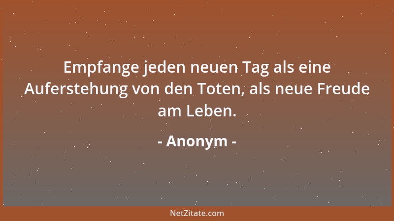 Anonym - Empfange jeden neuen Tag als eine Auferstehung von den Toten, als neue Freude am Leben....