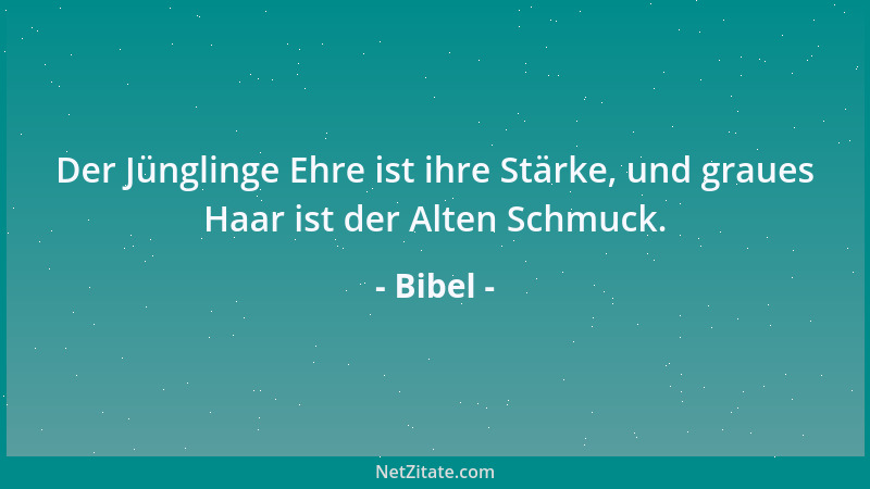 Bibel - Der Jünglinge Ehre ist ihre Stärke, und graues Haar ist der Alten Schmuck....