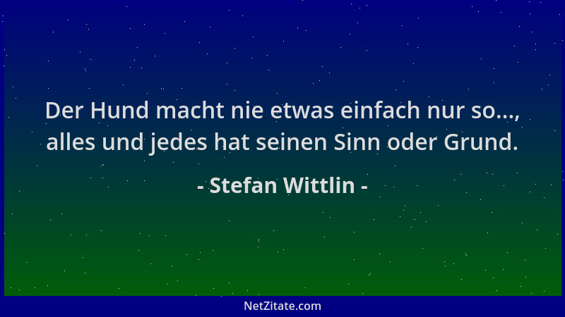 Stefan Wittlin - Der Hund macht nie etwas einfach nur so..., alles und jedes hat seinen Sinn oder Grund....