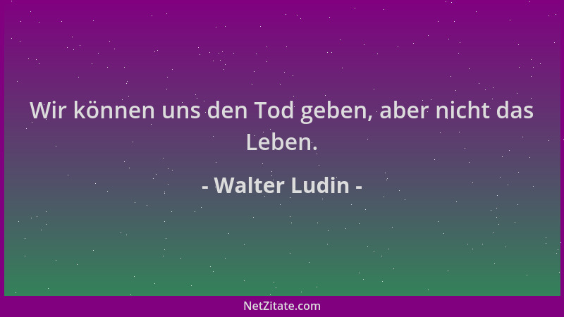 Walter Ludin - Wir können uns den Tod geben, aber nicht das Leben....