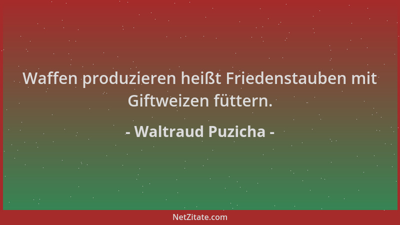 Waltraud Puzicha - Waffen produzieren heißt Friedenstauben mit Giftweizen füttern....