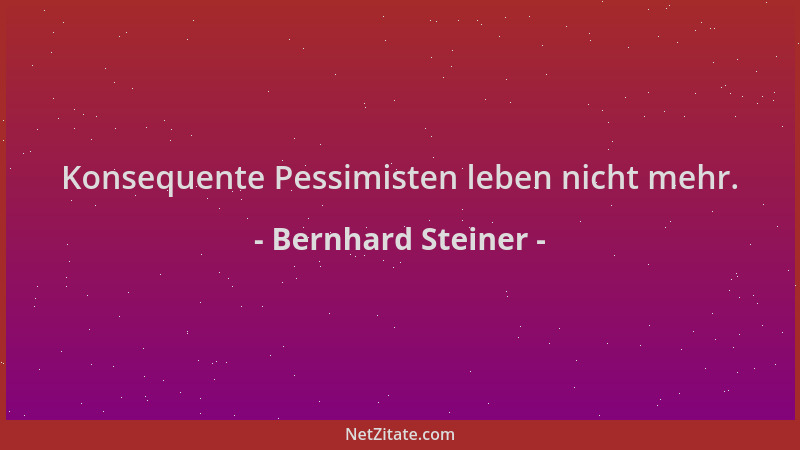 Bernhard Steiner - Konsequente Pessimisten leben nicht mehr....