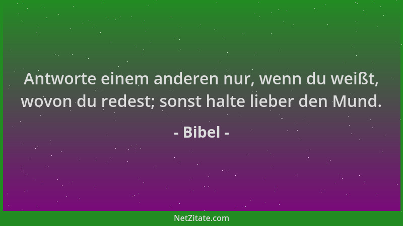 Bibel - Antworte einem anderen nur, wenn du weißt, wovon du redest; sonst halte lieber den Mund....