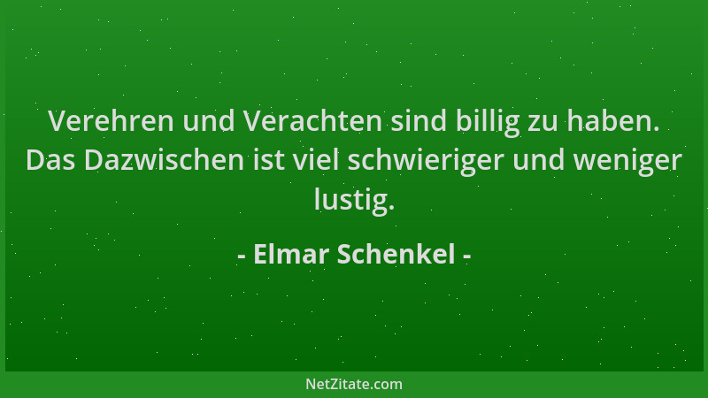 Elmar Schenkel - Verehren und Verachten sind billig zu haben. Das Dazwischen ist viel schwieriger und weniger lustig....