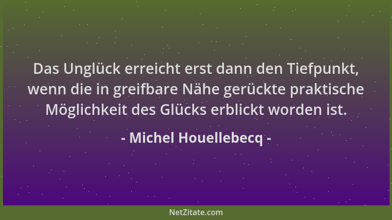 Michel Houellebecq - Das Unglück erreicht erst dann den Tiefpunkt, wenn die in greifbare Nähe gerückte praktische Möglichke...