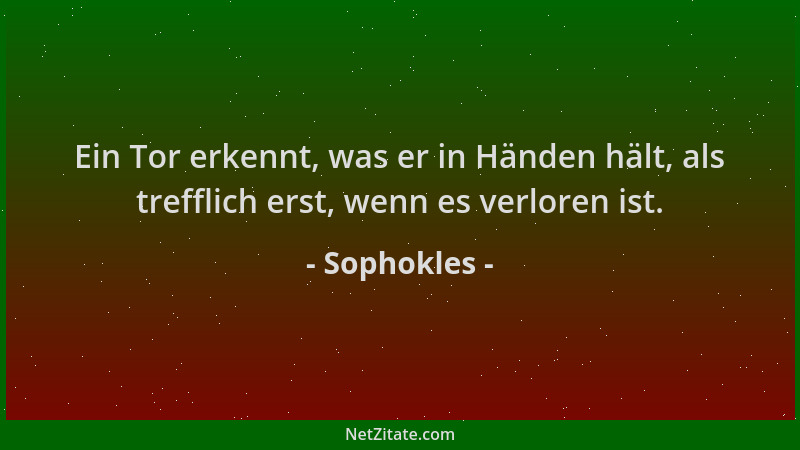 Sophokles - Ein Tor erkennt, was er in Händen hält, als trefflich erst, wenn es verloren ist....