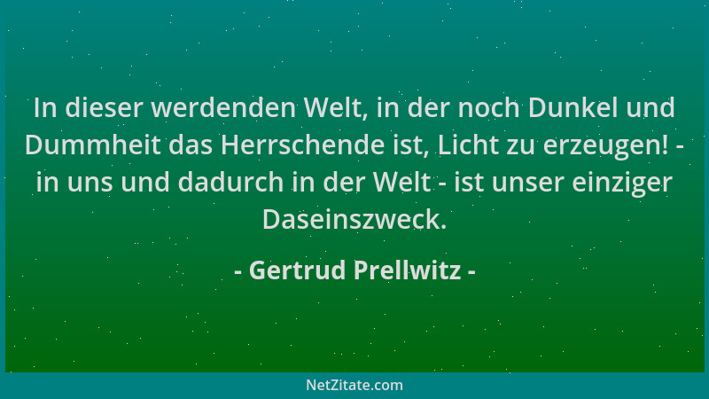 Gertrud Prellwitz - In dieser werdenden Welt, in der noch Dunkel und Dummheit das Herrschende ist, Licht zu erzeugen! - in...