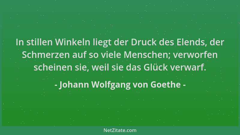 Johann Wolfgang von Goethe - In stillen Winkeln liegt der Druck des Elends, der Schmerzen auf so viele Menschen; verworfen...