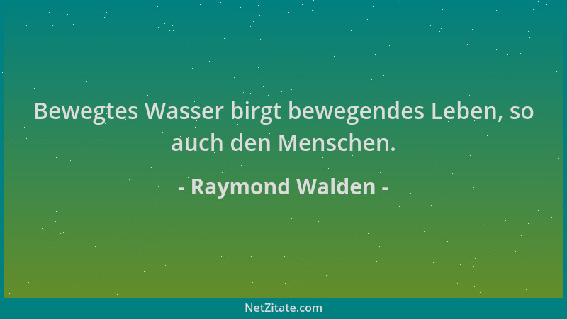 Raymond Walden - Bewegtes Wasser birgt bewegendes Leben, so auch den Menschen....