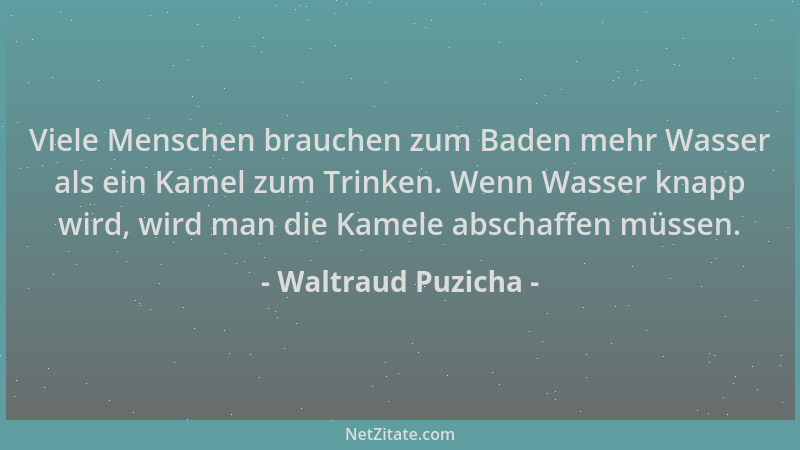 Waltraud Puzicha - Viele Menschen brauchen zum Baden mehr Wasser als ein Kamel zum Trinken. Wenn Wasser knapp wird, wird ma...