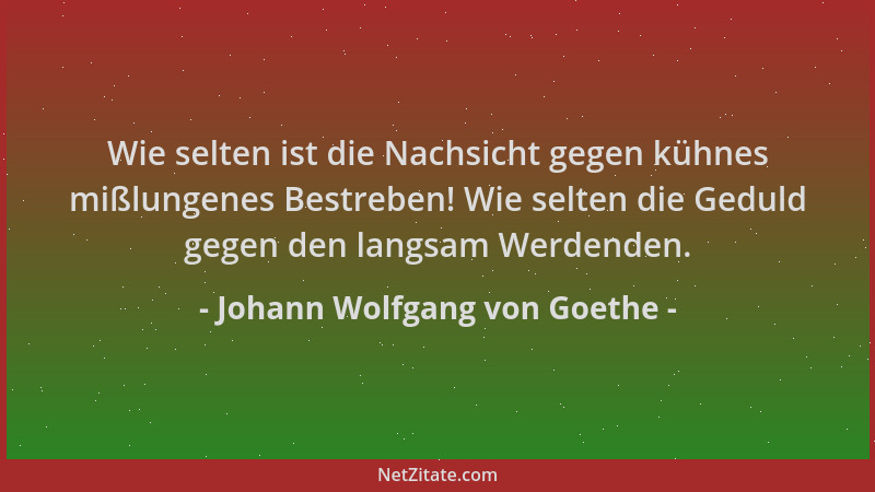 Johann Wolfgang von Goethe - Wie selten ist die Nachsicht gegen kühnes mißlungenes Bestreben! Wie selten die Geduld gegen d...