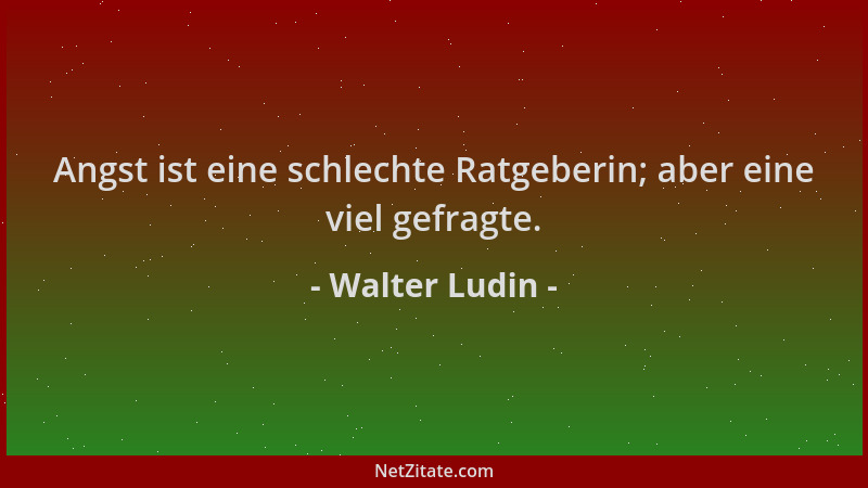 Walter Ludin - Angst ist eine schlechte Ratgeberin; aber eine viel gefragte....