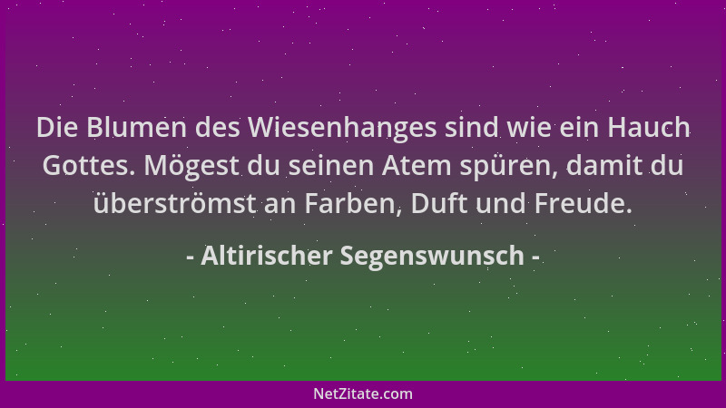 Altirischer Segenswunsch - Die Blumen des Wiesenhanges sind wie ein Hauch Gottes. Mögest du seinen Atem spüren, damit du üb...