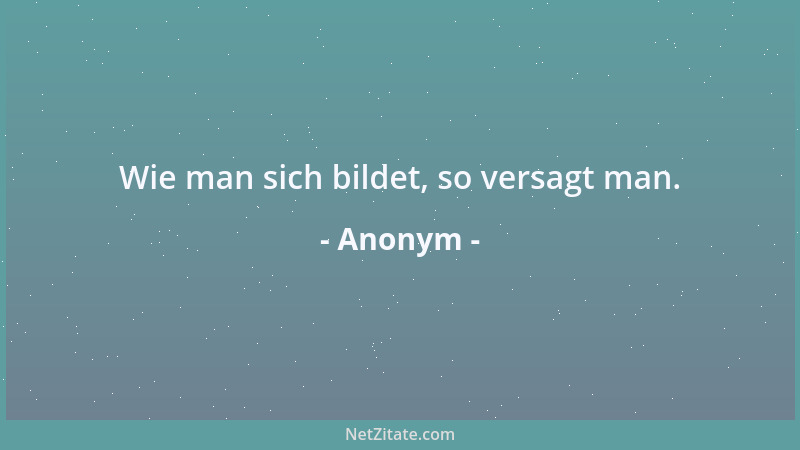 Anonym - Wie man sich bildet, so versagt man....