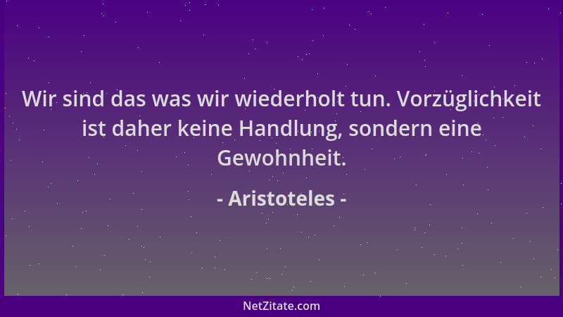 Aristoteles - Wir sind das was wir wiederholt tun. Vorzüglichkeit ist daher keine Handlung, sondern eine Gewohnheit....