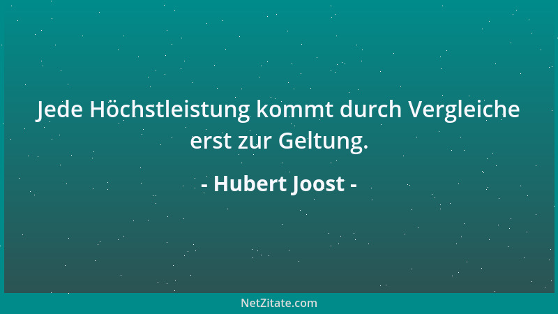 Hubert Joost - Jede Höchstleistung kommt durch Vergleiche erst zur Geltung....