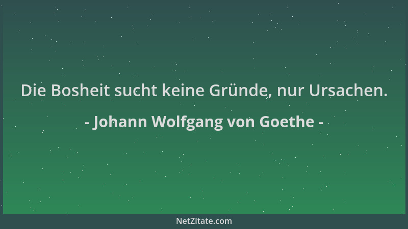 Johann Wolfgang von Goethe - Die Bosheit sucht keine Gründe, nur Ursachen....