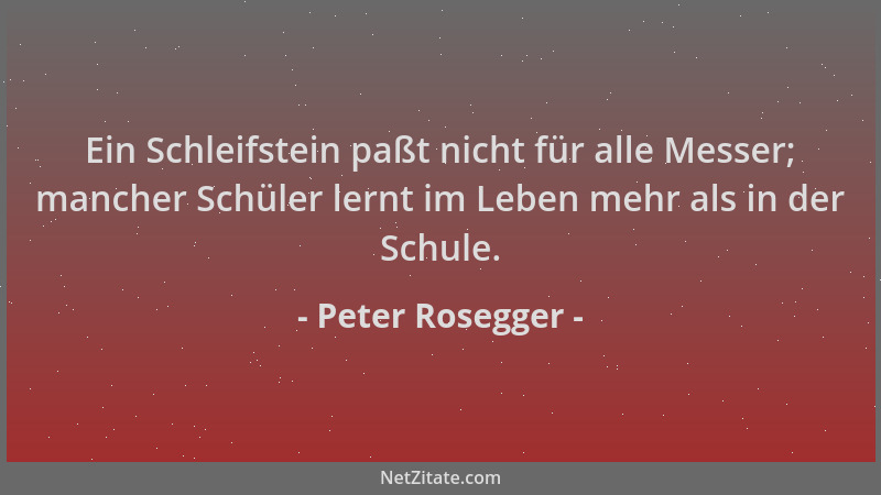 Peter Rosegger - Ein Schleifstein paßt nicht für alle Messer; mancher Schüler lernt im Leben mehr als in der Schule....