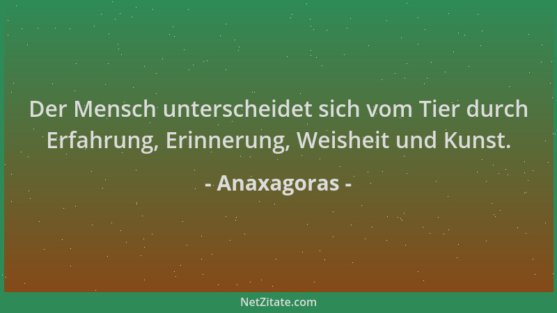 Anaxagoras - Der Mensch unterscheidet sich vom Tier durch Erfahrung, Erinnerung, Weisheit und Kunst....