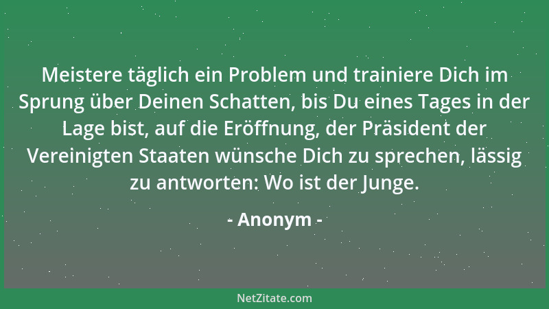 Anonym - Meistere täglich ein Problem und trainiere Dich im Sprung über Deinen Schatten, bis Du eines Tages in der Lage bis...
