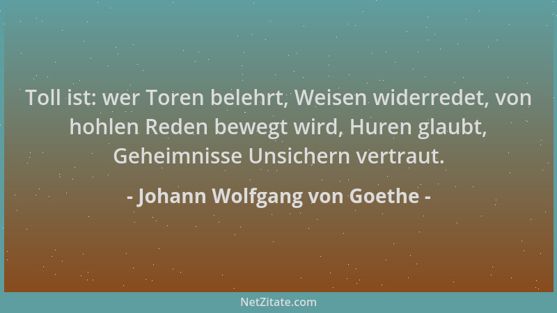 Johann Wolfgang von Goethe - Toll ist: wer Toren belehrt, Weisen widerredet, von hohlen Reden bewegt wird, Huren glaubt, Ge...