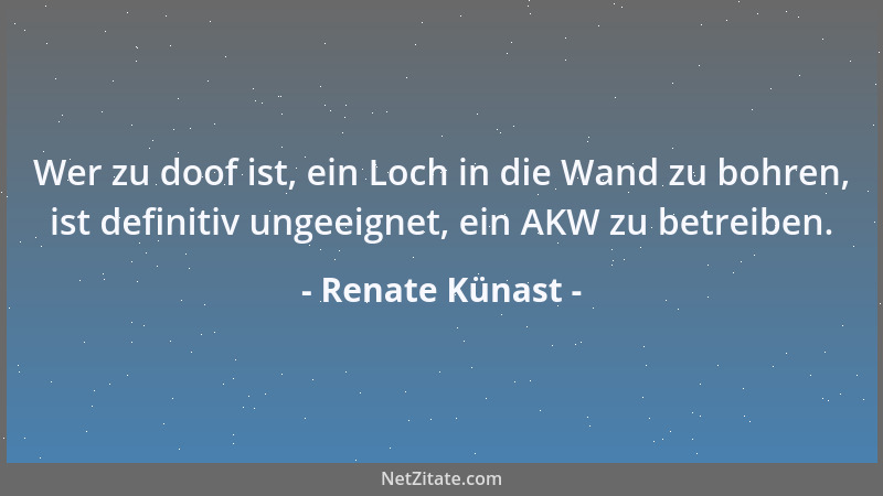 Renate Künast - Wer zu doof ist, ein Loch in die Wand zu bohren, ist definitiv ungeeignet, ein AKW zu betreiben....