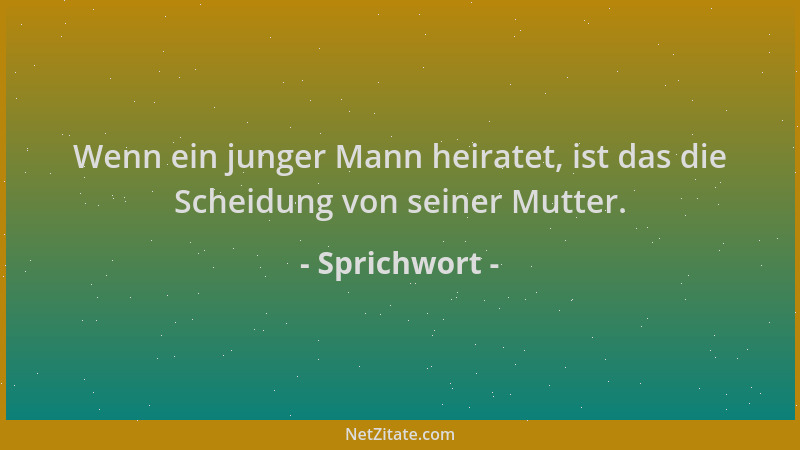 Sprichwort - Wenn ein junger Mann heiratet, ist das die Scheidung von seiner Mutter....