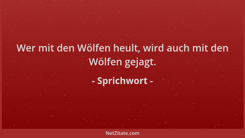 Sprichwort - Wer mit den Wölfen heult, wird auch mit den Wölfen gejagt....