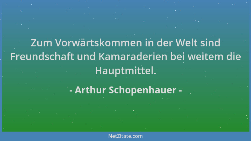 Arthur Schopenhauer - Zum Vorwärtskommen in der Welt sind Freundschaft und Kamaraderien bei weitem die Hauptmittel....