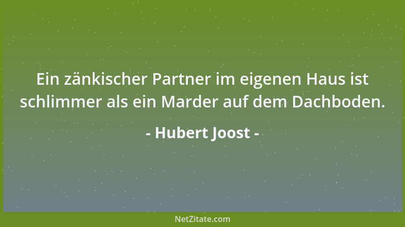 Hubert Joost - Ein zänkischer Partner im eigenen Haus ist schlimmer als ein Marder auf dem Dachboden....