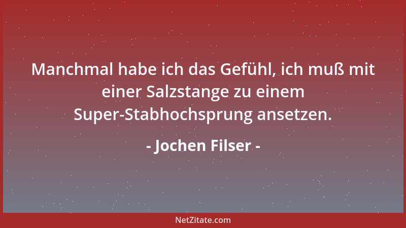 Jochen Filser - Manchmal habe ich das Gefühl, ich muß mit einer Salzstange zu einem Super-Stabhochsprung ansetzen....