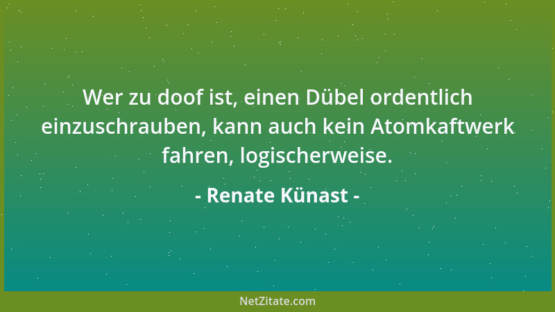 Renate Künast - Wer zu doof ist, einen Dübel ordentlich einzuschrauben, kann auch kein Atomkaftwerk fahren, logischerweise....