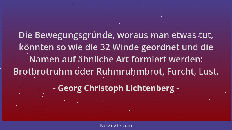 Georg Christoph Lichtenberg - Die Bewegungsgründe, woraus man etwas tut, könnten so wie die 32 Winde geordnet und die Namen...
