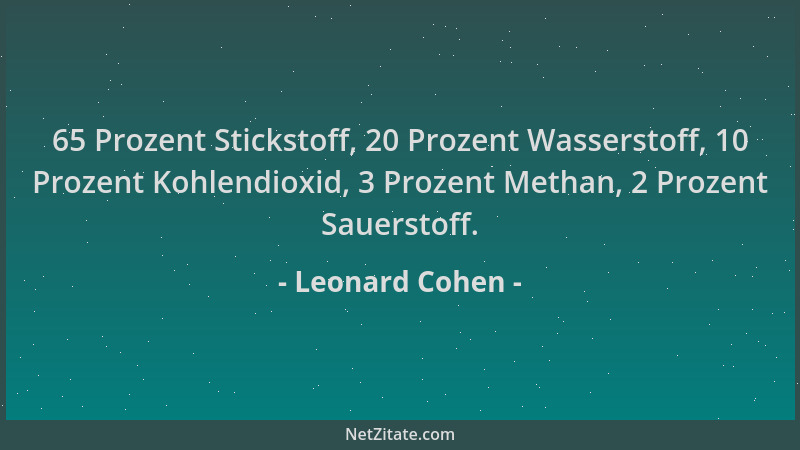 Leonard Cohen - 65 Prozent Stickstoff, 20 Prozent Wasserstoff, 10 Prozent Kohlendioxid, 3 Prozent Methan, 2 Prozent Sauerst...