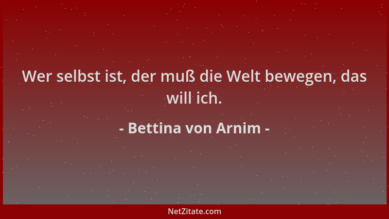 Bettina von Arnim - Wer selbst ist, der muß die Welt bewegen, das will ich....