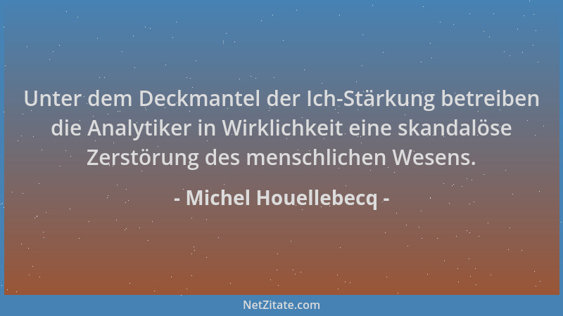 Michel Houellebecq - Unter dem Deckmantel der Ich-Stärkung betreiben die Analytiker in Wirklichkeit eine skandalöse Zerstör...