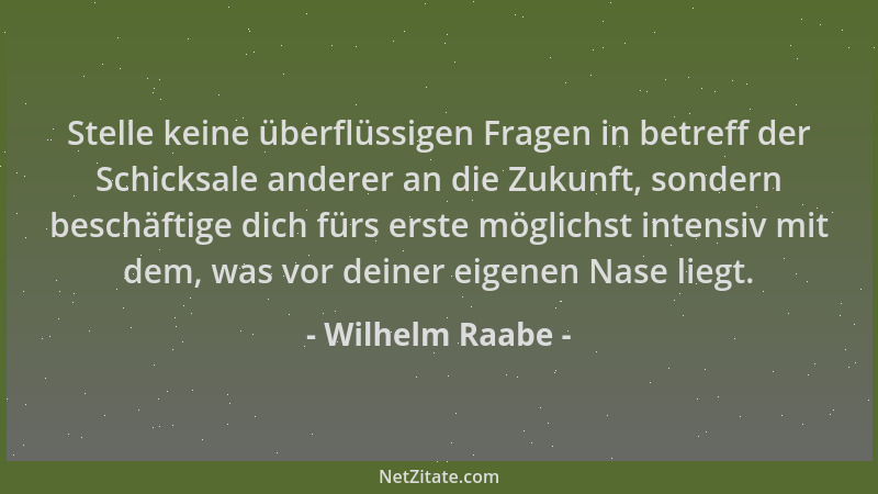 Wilhelm Raabe - Stelle keine überflüssigen Fragen in betreff der Schicksale anderer an die Zukunft, sondern beschäftige dic...
