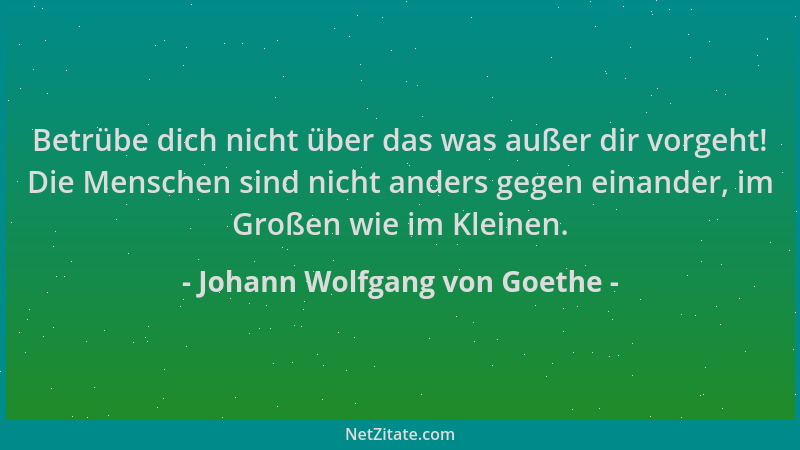 Johann Wolfgang von Goethe - Betrübe dich nicht über das was außer dir vorgeht! Die Menschen sind nicht anders gegen einand...