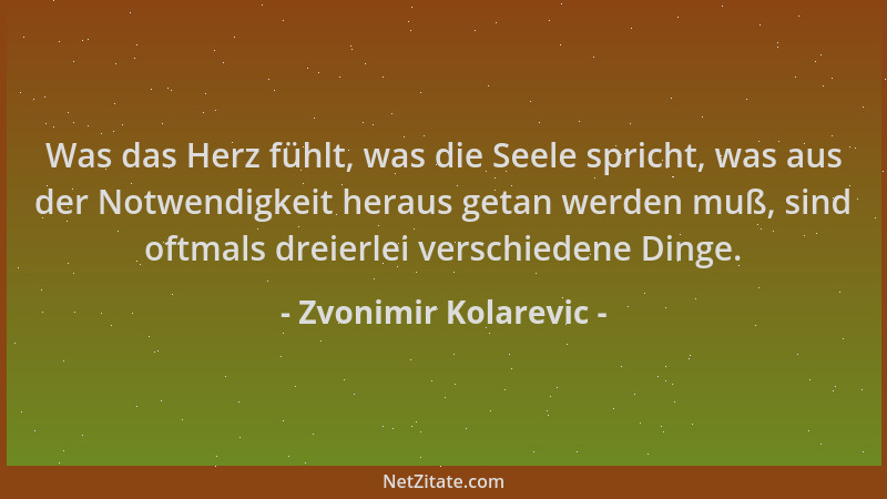 Zvonimir Kolarevic - Was das Herz fühlt, was die Seele spricht, was aus der Notwendigkeit heraus getan werden muß, sind oft...