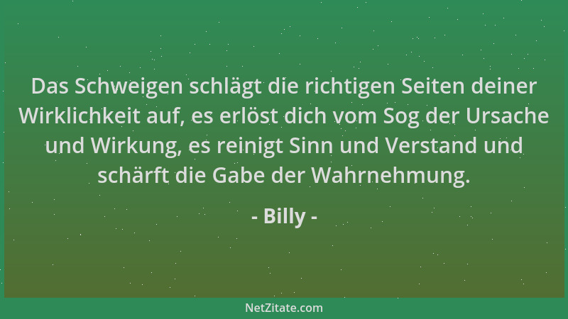 Billy - Das Schweigen schlägt die richtigen Seiten deiner Wirklichkeit auf, es erlöst dich vom Sog der Ursache und Wirkung,...